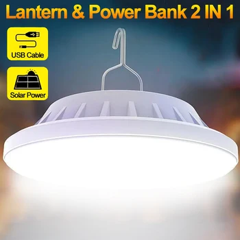 USB Újratölthető LED Lámpa Power Bank 2 AZ 1-ben Beltéri Kültéri Napelemes Hordozható Kemping Lámpás Vízálló vészvilágítás
