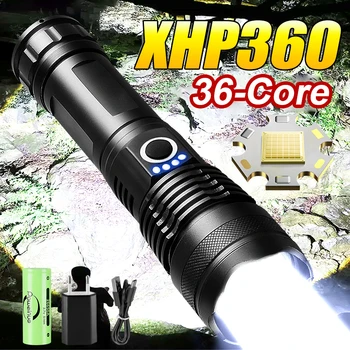 Ultra Erős Lámpa XHP360 Nagy teljesítményű fáklyás XHP50.2 C Típusú Újratölthető LED-es Elemlámpa Taktikai A Kemping Lámpás