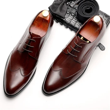 Valódi tehén bőr pattanásos esküvő Üzleti bankett férfi alkalmi lakások cipő vintage oxford cipő férfi fekete bordó vörös