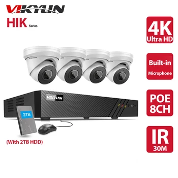 Vikylin CCTV Biztonsági Rendszer 8 MEGAPIXELES 4K PoE Kit 8CH NVR Rögzítő H. 265+ IR Hik-csatlakoztassa mozgásérzékelés Videó Megfigyelő Rendszer