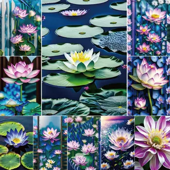 Virágok Lotus Gyémánt Festmény Eszközök, Kellékek Hímzés Kit Fürdőszoba Decor Teljes Négyzet Gyémánt Kézzel Készített Forró Dropshipping