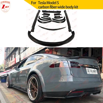 Z-ART Szénszálas karosszéria Kit A Tesla Model S Tuning Kit Car Maradni Acccessories Frissítés Test Kit Első Lökhárító Ajak Hátsó Diffúzor
