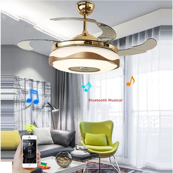 Zenei Mennyezeti Ventilátor LED Lámpák Modern Alufelni Akril ABS Bluetooth LED Lámpa, RGB Mennyezeti lámpa, Ventilátor Távvezérlő