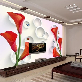 beibehang Egyéni háttérkép, 3d freskó kör calla pillangó TV háttér fal haza gazdag egyszerű 3D-s doboz kála háttérkép