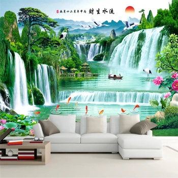 beibehang Kínai gyönyörű, igazi víz vagyon tájkép festmény TV háttér fal egyéni nagy falfestmény háttérkép cucc de parede
