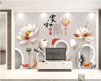 beibehang fal papírokat lakberendezés Három-dimenziós megkönnyebbülés lotus régi akvarell lótusz levél TV háttér virágos tapéta