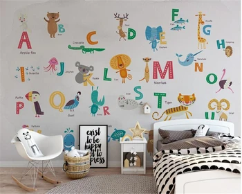 beibehang háttérkép, 3d-s a falon Haza belső Egyéni vízálló 3d háttérkép Északi állati ábécé gyermekek szoba háttérkép