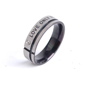 esküvői gyűrű 6mm fekete strasszos szerelem, csak te 316L Rozsdamentes Acél gyűrűk ujját a nők, férfiak, nagykereskedelmi