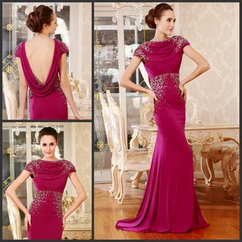 ingyenes szállítás maxi 2014 Luxus kristály gyöngyös vestidos hivatalos backless koktél ruha menyasszony lila hosszú elegáns estélyi ruhák
