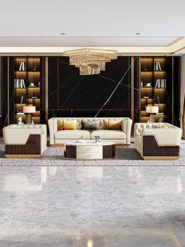 luxus puha bőr kanapé modern importált nagy méretű nappali együtt több párnák