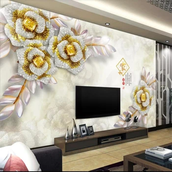 wellyu Cím falfestmények nagy divat lakberendezési arany dombornyomott haza gazdag, 3d-s ékszer, virág, TV háttér fal