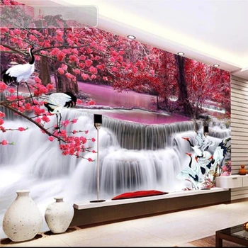 wellyu Szabott nagyszabású freskó környezetvédelmi vízesés daru daru TV háttér fali tapéta Cucc de parede