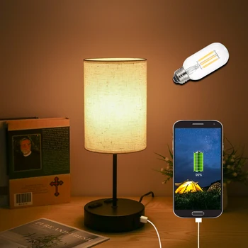 Éjjeli USB Asztal Lámpák E27 LED Izzó Touch Control Lámpa Szövet Lámpabúra a Szoba Díszítésére Hálószoba Lámpa asztali Lámpa