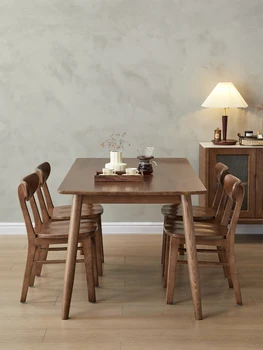 Északi minden-tömörfa étkező asztal háztartási étkezőasztal kis lakás ash dió egyszerű napló étkező asztal szék kombináció