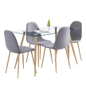 Étkező Asztal Szék Szett Tartalmazza Az 1 Téglalap Üveg Étkező Asztal + 4 Modern Stílus Egyszerű, Étkező Szék Utánzat Fa Gabona Lábak
