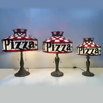 Ólomüveg Dekoratív Európai Leveleket Pizza Minta Gyakorlati Minimalista Fény Café Nappali, Hálószoba, Asztali Lámpa E27