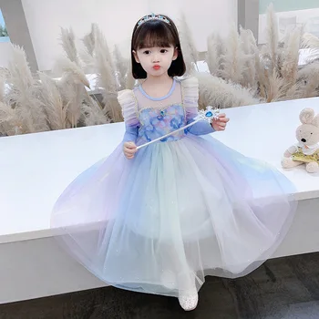Új 2023 Gyermekek Tavaszi Hosszú Ujjú Ruha Aisha Princess Dress a Lányok Virág Háló, Bolyhos Szivárvány Szoknya