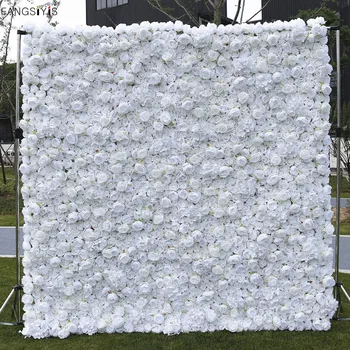 Új 3D-s Fehér Kendővel Virág Fal Hengerelt Fel Rose Mesterséges Virágos Fal Megállapodás Esküvői Háttér Dekoráció Parti Jelenet Elrendezés Kellékek