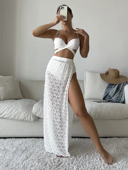 Új Design, új, Osztott Stílusú Szexi Bikini Bohém Fürdőruha Három darabos Készlet, a Nők Párosítva Strand Szoknya