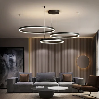 Új, Modern, Egyszerű Design, LED Csillár Nappali Hálószoba, Étkező, Konyha Mennyezeti Lámpa Kerek Fekete Gyűrű, Medál Fény