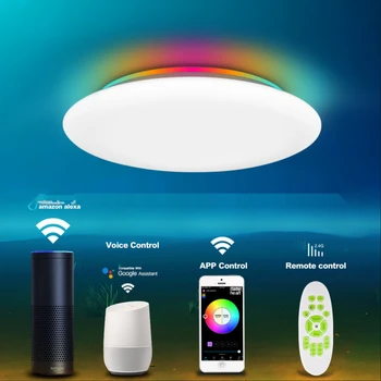 Új Smart RGB Mennyezeti Lámpa Beltéri LED Színes, Modern, Egyszerű, Kerek Akril Hang, Zene Távirányító Hálószoba, Dekoratív Fényt
