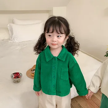 Őszi Téli Gyerekek szilárd színű kordbársony rövid stílusú kabátok Gyermek Unisex széles divat outwear