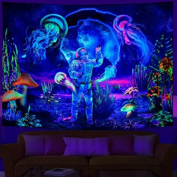 Űrhajós UV Fluoreszkáló Gobelin Esztétika Falra Hippi Gobelin Hálószoba Független Terem Dekoráció