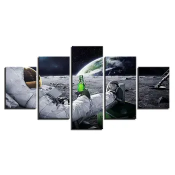 Űrhajós sört Iszik Bolygó 5 Darab Vászon Wall Art lakberendezés Poszter Cuadros 5 HD Panel Nyomtatási Kép Nem Bekeretezett Szoba Dekoráció