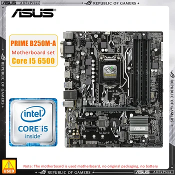 LGA 1151 Alaplap kit Asus PRIME B250M-A+I5 6500 cpu Intel B250 4×DDR4 64 gb-os PCI-E 3.0 2×M. 2 USB3.1Micro ATX