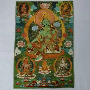 Tibet, Tibeti Ruhával Selyem Zöld Tara Szellem az Együttérzés Istennő Tangka Thangka